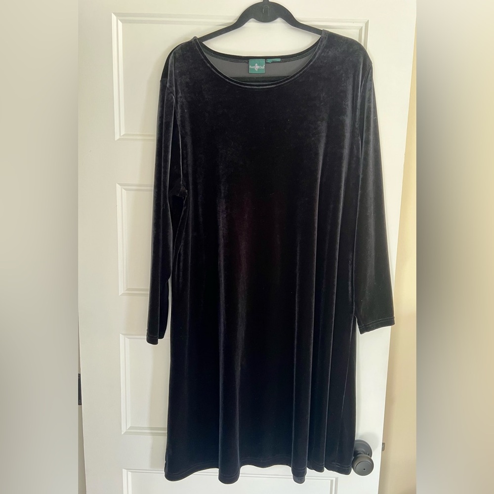 Velvet  Midi Long Sleeve Dress Women 2X Black Stretch Pullover Holiday Party